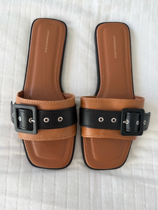 Anthropologie Shoes - Anthropologie Tan and Black Buckle Slide Sandals